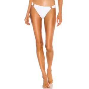 Tularosa Elisee White Ribbed Bikini Bottom – High-Cut Swim Gold Ring Sz Large